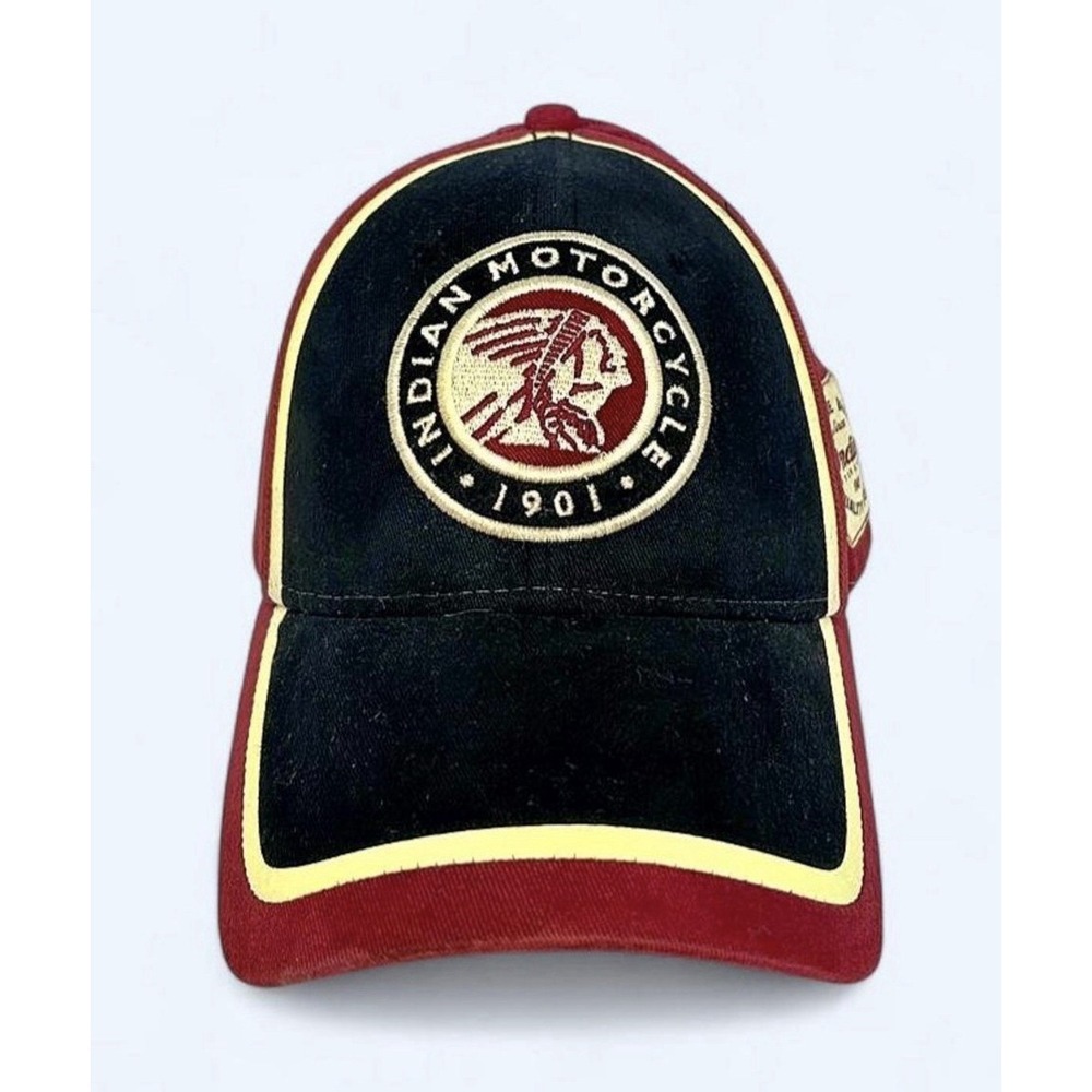Indian Motorcycle Hat Cap Strap Back Red Black Mens Riding 1901 Logo Outdoors